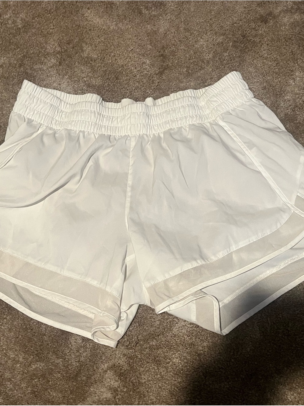 Athleta White Layered Mesh-Trim Athletic Shorts